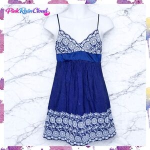 B. Smart Blue Polka Dot & Floral Eyelet Trim Y2K Mini Sun Dress Juniors 11